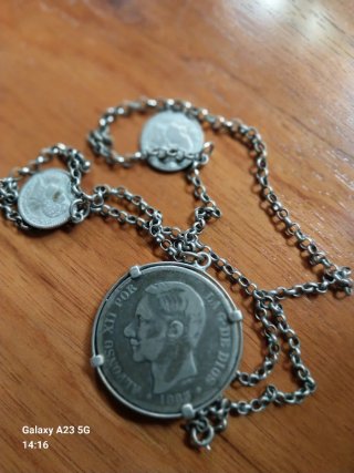 Colgante Plata Ley 900 Alfonso XII 1885 Vintage
