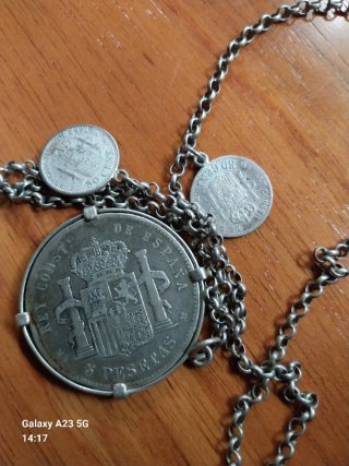 Colgante Plata Ley 900 Alfonso XII 1885 Vintage