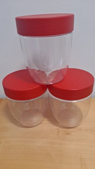 3 Botes Multiusos Transparentes con Tapa Roja