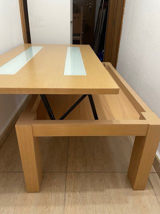 Mesa de comedor extensible madera maciza y cristal