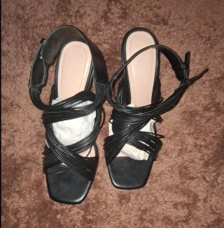 Sandalias Zara Tacon Lazos Piel Negro Talla 39