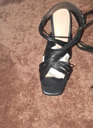 Sandalias Zara Tacon Lazos Piel Negro Talla 39