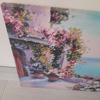 Cuadro Mediterráneo Flores y Mar 80x54 regalo