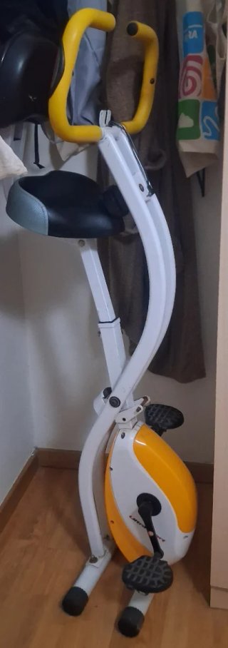 Bicicleta Estática Plegable Blanca y Amarilla