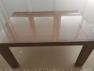 Mesa de comedor extensible de madera y cristal