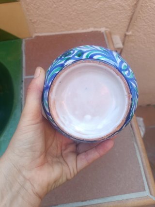 Botijo Florero Fajalauza Cerámica Azul y Verde