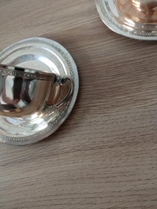 2 Tazas con Plato Antiguas Plata/Alpaca