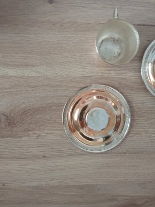 2 Tazas con Plato Antiguas Plata/Alpaca