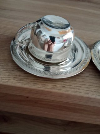 2 Tazas con Plato Antiguas Plata/Alpaca