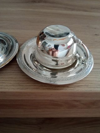 2 Tazas con Plato Antiguas Plata/Alpaca