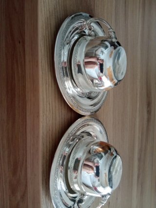2 Tazas con Plato Antiguas Plata/Alpaca