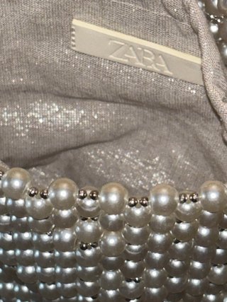 Bolso Zara perlas blanco y plateado