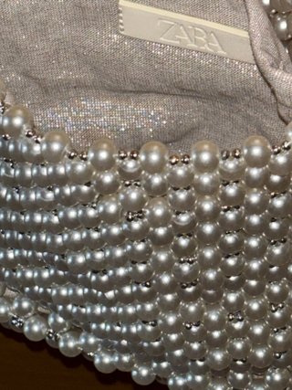 Bolso Zara perlas blanco y plateado