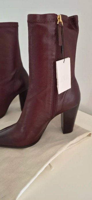 Botines de piel Zara rojo burdeos T40