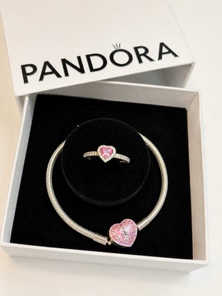 Pandora Anillo y Pulsera Corazón Rosa