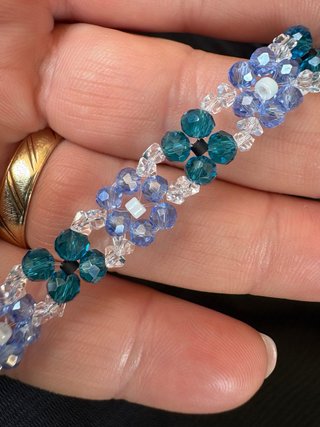 Braccialetto donna perline vetro blu e verde acqua