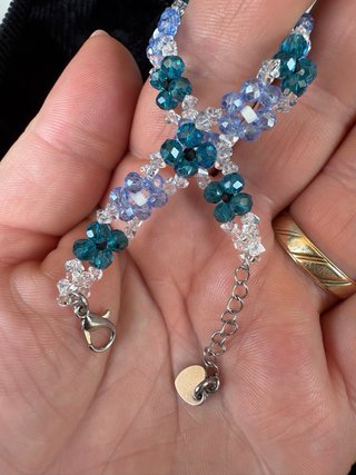 Braccialetto donna perline vetro blu e verde acqua