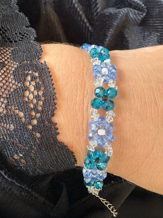 Braccialetto donna perline vetro blu e verde acqua