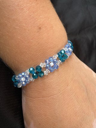 Braccialetto donna perline vetro blu e verde acqua
