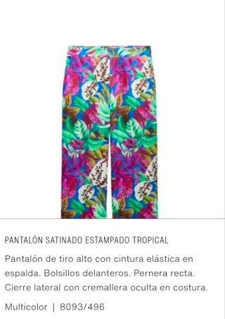Pantalón Zara Satinado Estampado Floral Talla XS