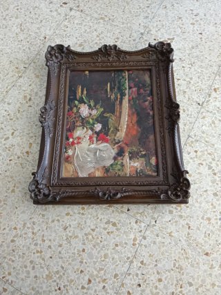 Cuadro antiguo óleo mujer jardín