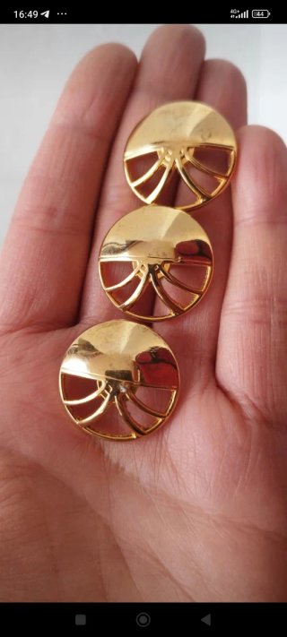 3 Bottoni Gioiello Vintage Metallo Dorato 2,5cm