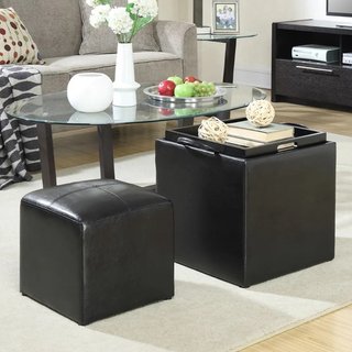 Set 2 Pouf Poggiapiedi in Ecopelle Nero Coperchio 2 in 1