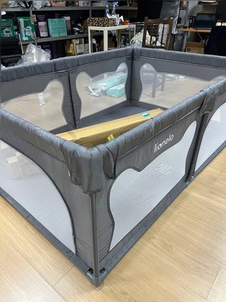 Lionelo Willow - Parco giochi, 0 - 48 mesi, grande superficie 120x180x68 cm, con pareti in rete traspirante, 2 ingressi laterali con cerniera, ideale per casa e giardino, facile da montare (Grigio)