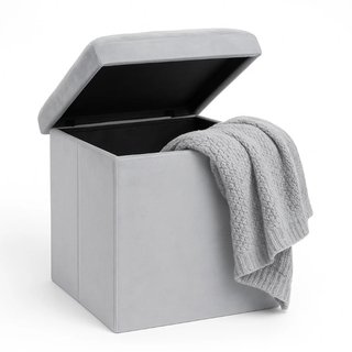 Pouf Pieghevole in Velluto Grigio 38x38x38 cm Salvaspazio