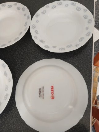 9 Platos Hondos Porcelana Azul y Blanco