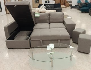 Sofá Cama Chaise Longue + 2 Puffs