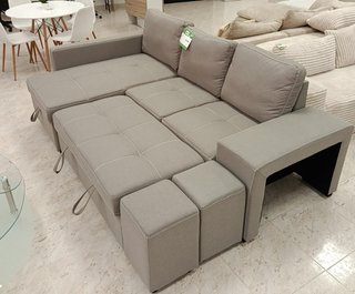Sofá Cama Chaise Longue + 2 Puffs