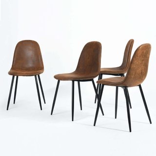 Set 4 Sedie per Sala da Pranzo Marrone con Gambe Acciaio