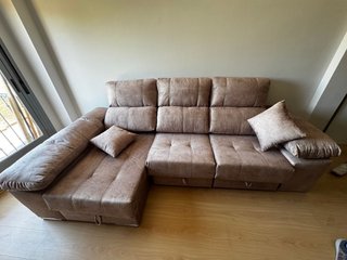 Sofá cama chaise longue beige/marrón
