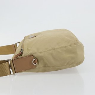 PRADA Shoulder Bag Nylon Beige Silver Auth 181130