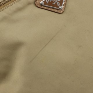 PRADA Shoulder Bag Nylon Beige Silver Auth 181130