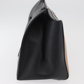 CELINE Edge Hand Bag Leather Beige Black Silver