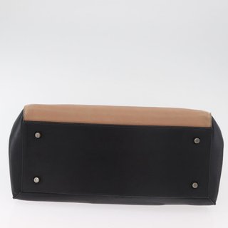CELINE Edge Hand Bag Leather Beige Black Silver