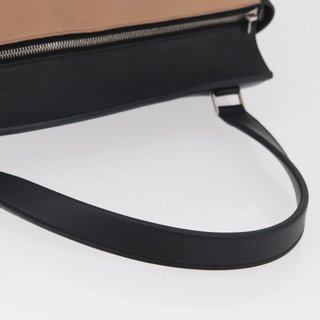 CELINE Edge Hand Bag Leather Beige Black Silver