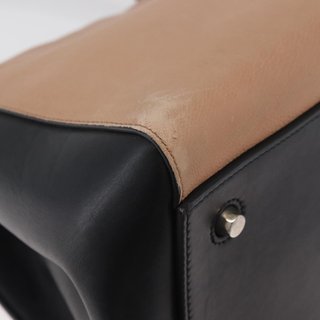 CELINE Edge Hand Bag Leather Beige Black Silver