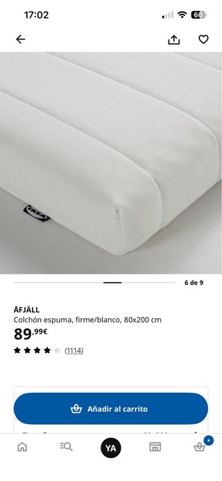 Colchón espuma IKEA 80x200 firme blanco