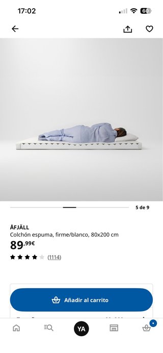 Colchón espuma IKEA 80x200 firme blanco