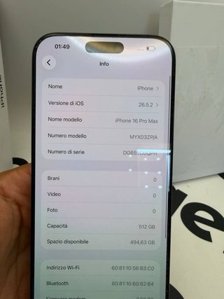 iPhone 16 Pro Max 512GB Nero Batteria 95%