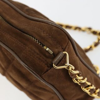 CHANEL Matelasse Chain Shoulder Bag Suede Brown
