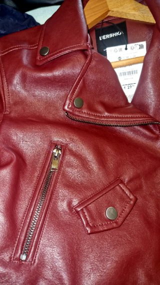 Cazadora Biker Efecto Piel Granate XS