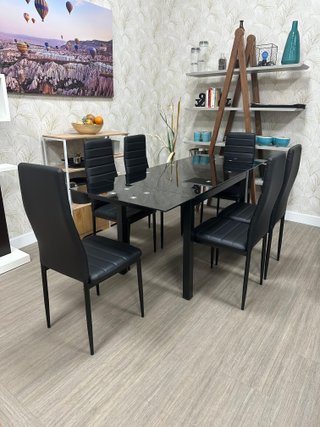 Mesa Cristal Extensible + 6 Sillas Blancas