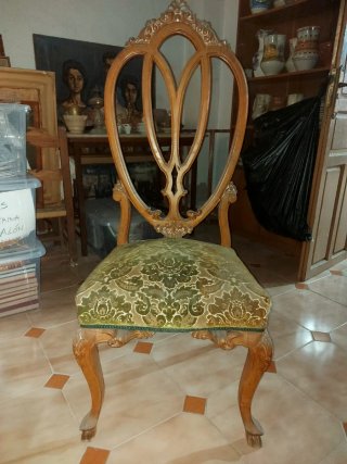 5 Sillas Antiguas Madera y Terciopelo