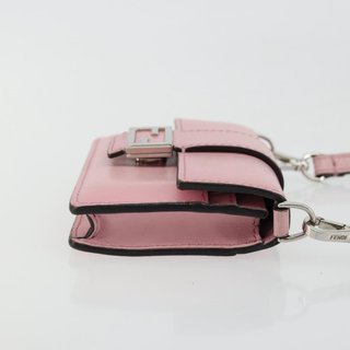 FENDI Shoulder Pouch Leather Pink Silver Auth