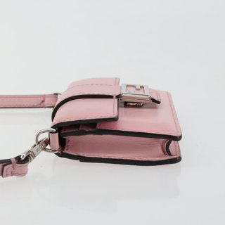 FENDI Shoulder Pouch Leather Pink Silver Auth