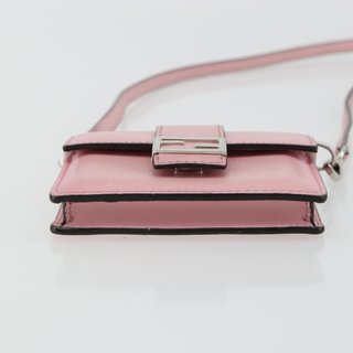 FENDI Shoulder Pouch Leather Pink Silver Auth